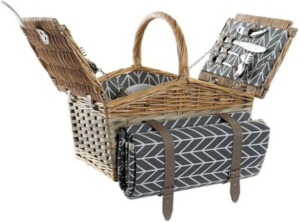 Cesta de Mimbre para Picnic 2 Personas, Manta Impermeable - Imagen 4