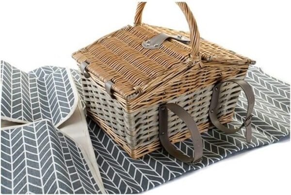 Cesta de Mimbre para Picnic 2 Personas, Manta Impermeable - Imagen 5