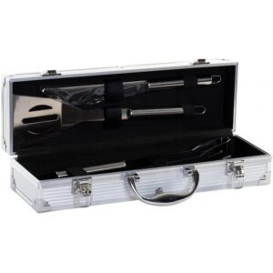 Maletin de Aluminio con 4 Utensilios Acero Inoxidable para Barbacoa