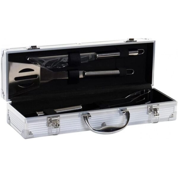 Maletin de Aluminio con 4 Utensilios Acero Inoxidable para Barbacoa
